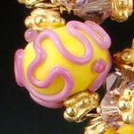 Lampwork Bracelet- Yellow Bumpy Bead- Sra