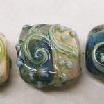Lampwork Beads -trellis Swirls,salmon And Dusty..