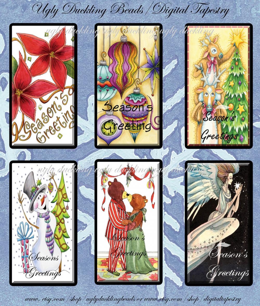 Digital Images Collage Sheet - Clip Art Elements- Digital Scrapbooking- "seasons Greetings" Gift Tag