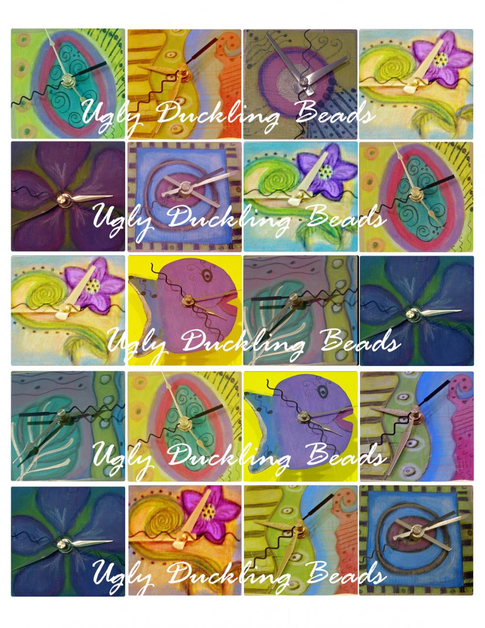 Digital Collage Sheet - Original Art Work- Clip Art Elements- Digital Scrapbookin-whimsical Clocksg