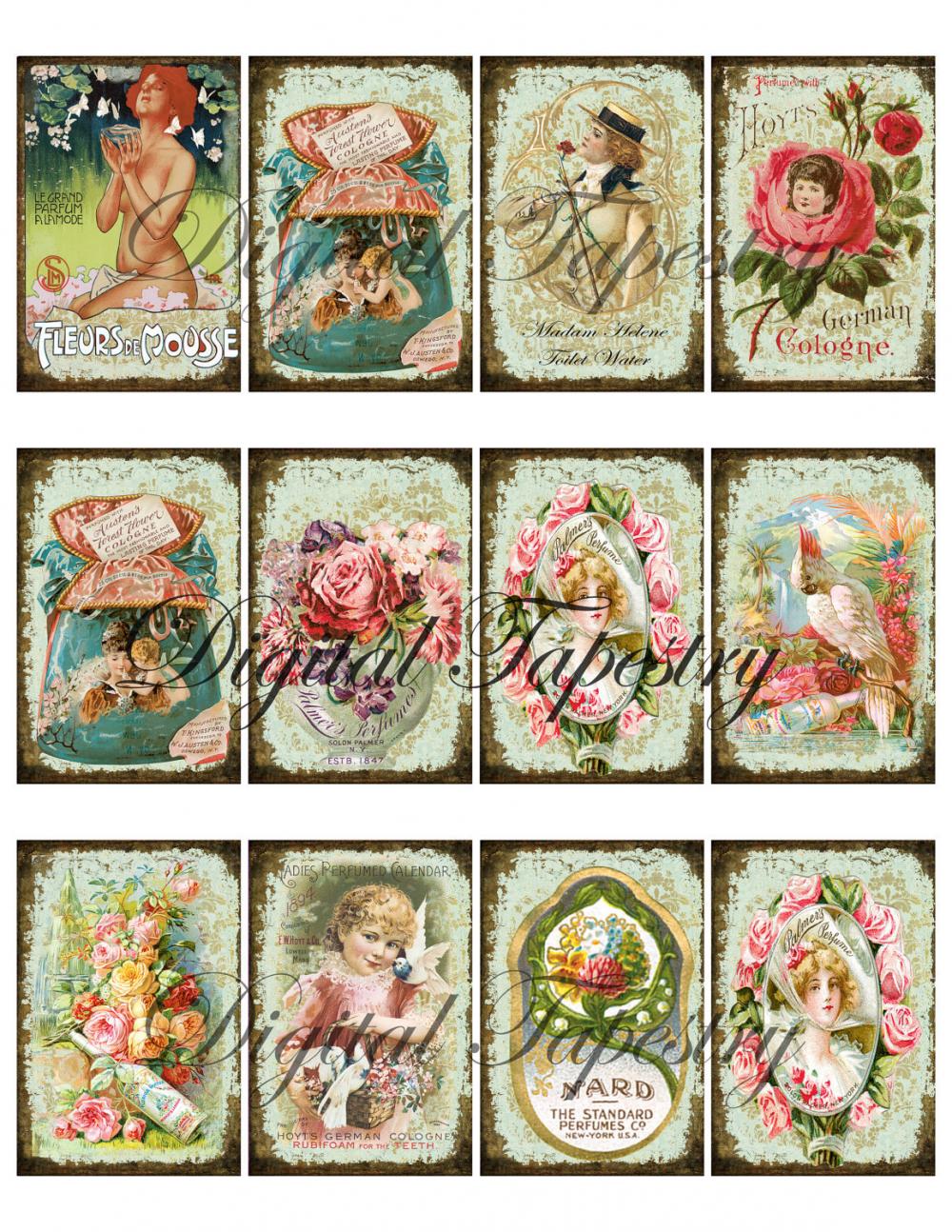 Digital Collage Sheet - Clip Art Elements- Digital Scrapbooking-" Art Nouveau Vintage Perfumes"