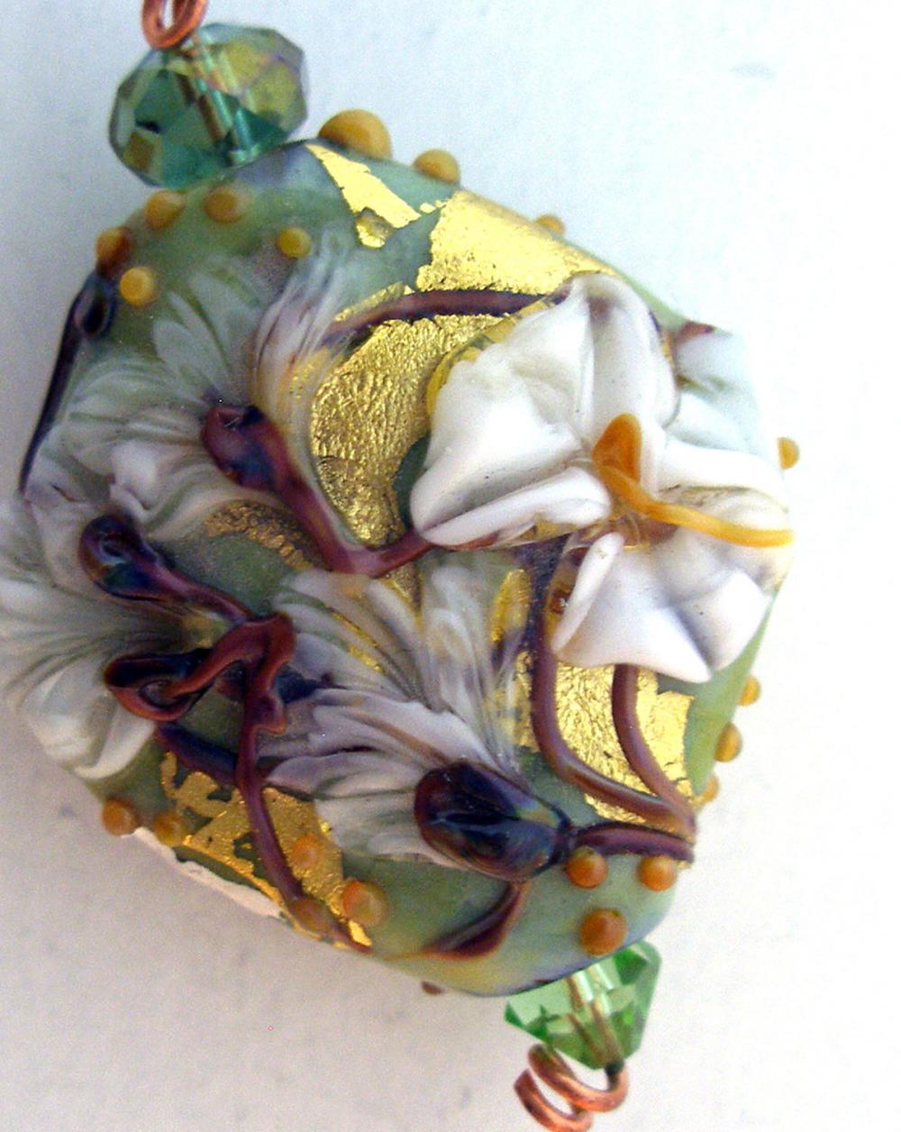 Lampwork Bead - Pendant Focal- "enchanted Garden" Floral Bead Sra