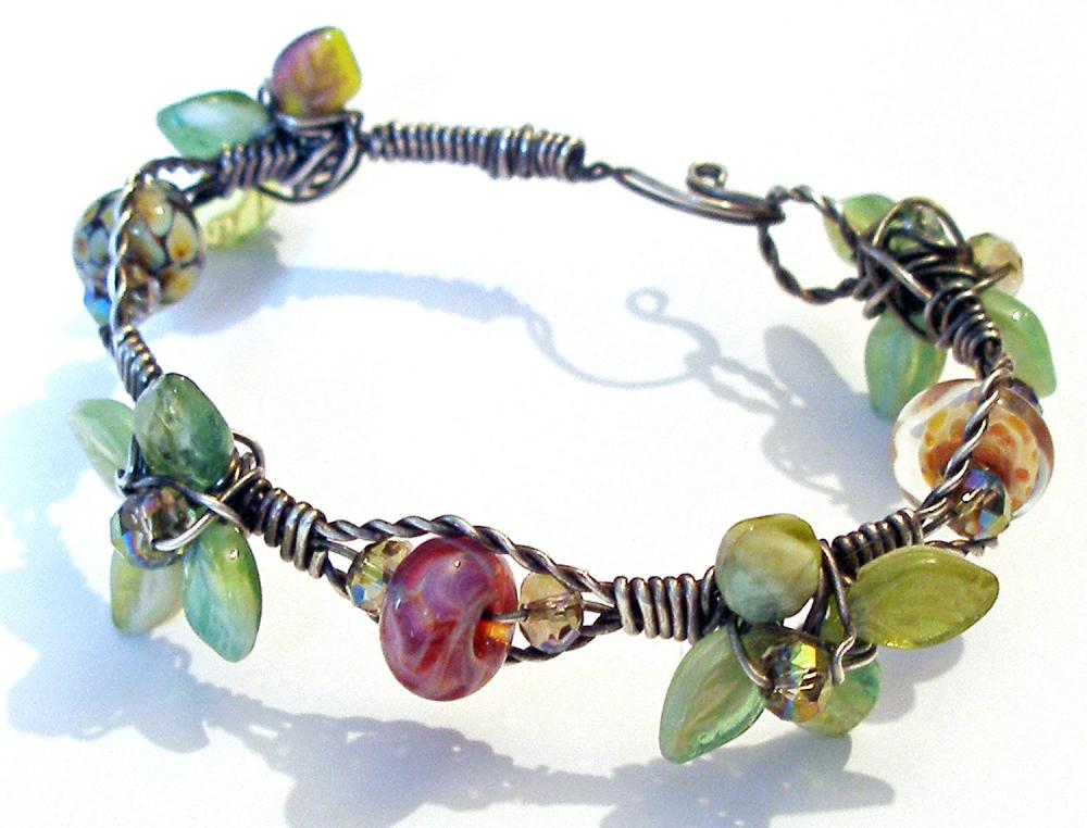 Wired Leaves And Beads Bracelet