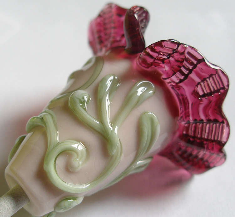 Focal Bead- Pendant Bead - Sra- I Pink And Wine - Bell Flower- Glass Beads