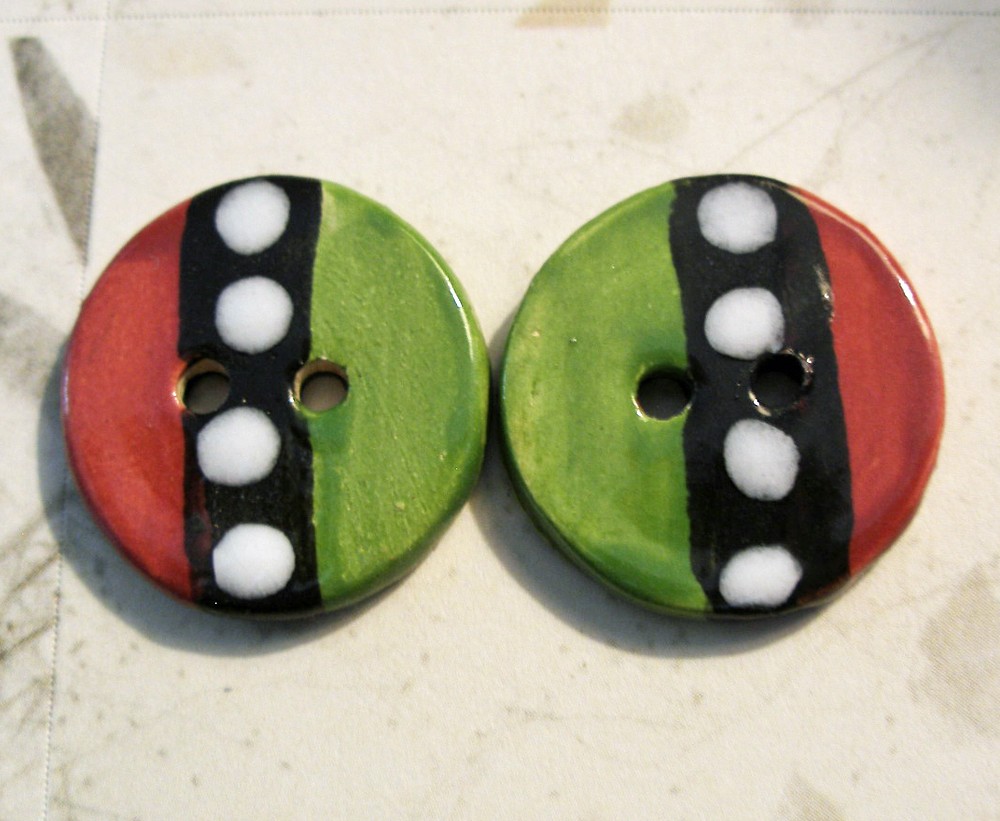 Handmade Ceramic Buttons- 2 Buttons