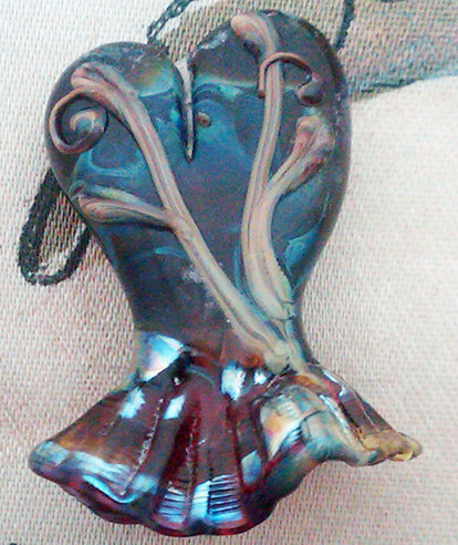 Lampwork Focal Bead- Pendant Bead - Sra- "ballerina Heart- Cocoa Dolce"- Lampwork Heart Bead
